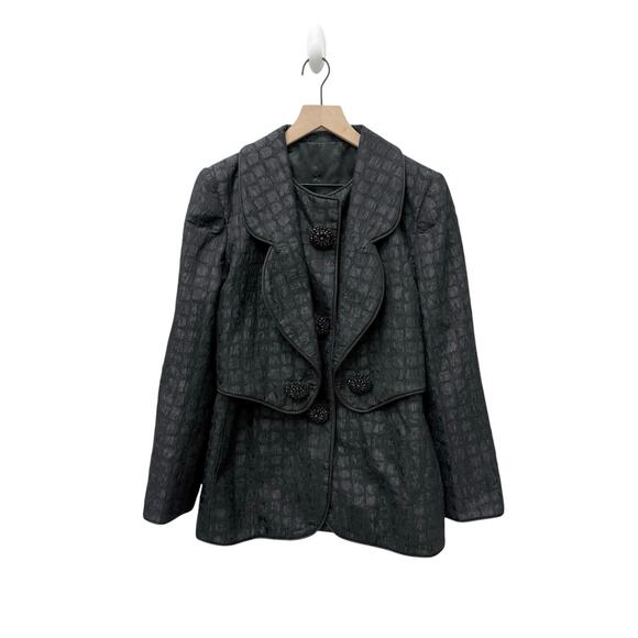 Vintage Andrea Odicini 100% Silk Black Texture Set Blazer Skirt Size 42 - Picture 2 of 15